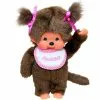 Bandai PELUCHE MONCHHICHI FILLE BAVOIR BLANC SURPIQUE DE ROSE 20 CM